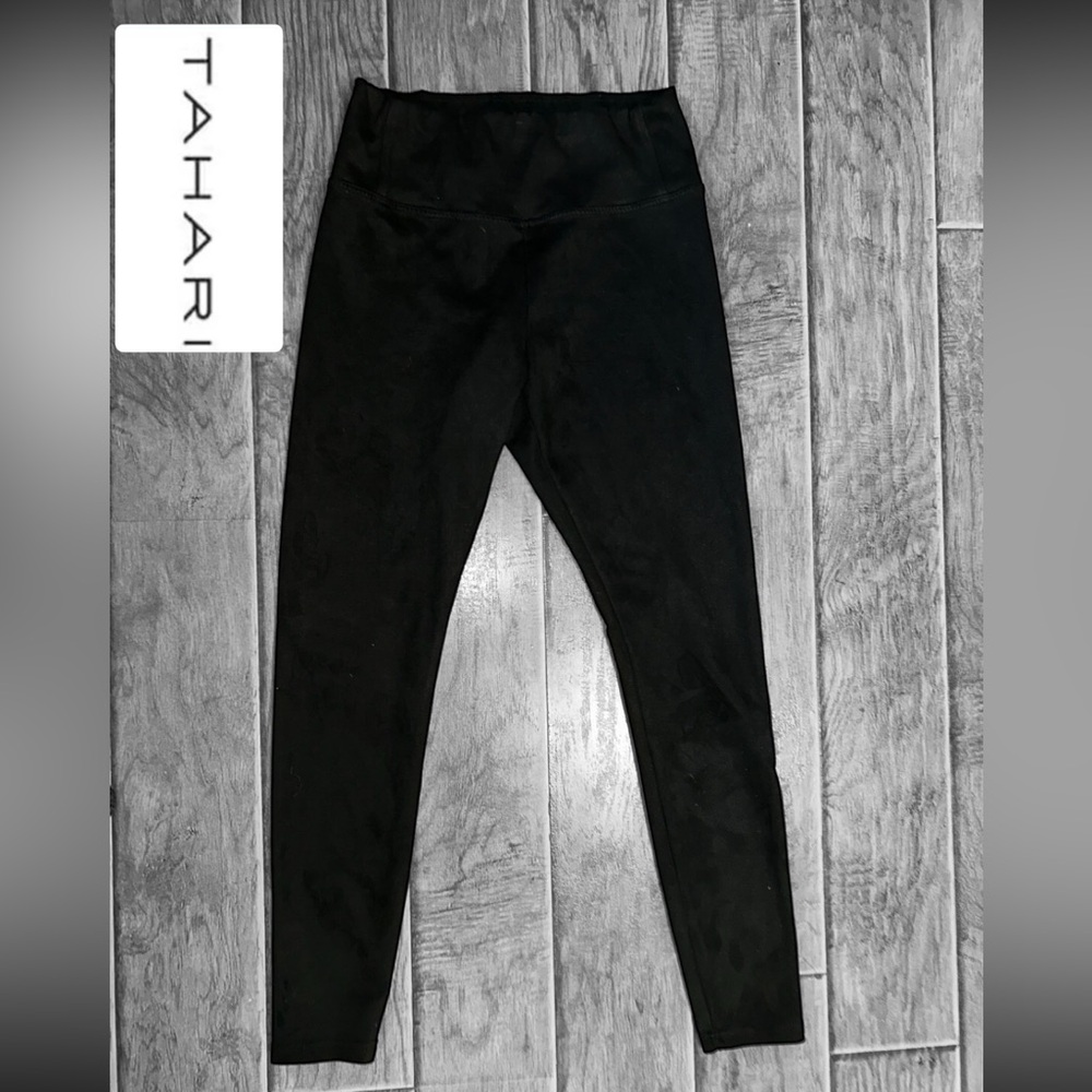 Womens Tahari Faux Suede Tummy Control leggings Pants Size M Black.